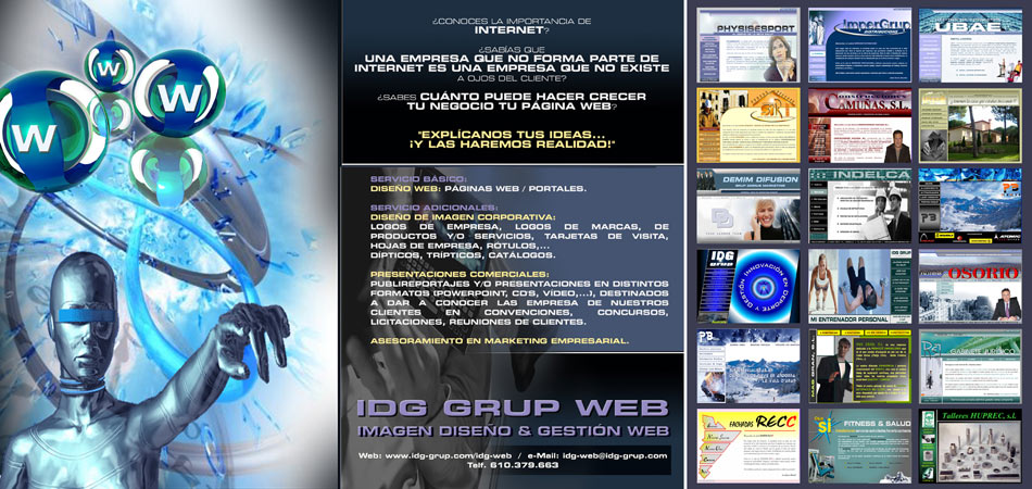 IDG GRUP WEB ::: Imagen Diseño & Gestión Web - Diseño Web - Diseño Imagen Corporativa: Logos, Dipticos, Triptcios, Flyers, Tarjetas, Documentos administrativos (hoja empresa, sobre, factura, albarán,...). Diseño e Imprenta en gran formato. ::: Diseño TRIPTICO IDG GRUP WEB