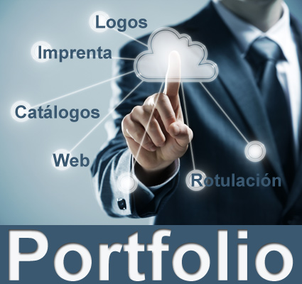 MENU DEL PORTFOLIO: Diseño, Imprenta, Rotulación, Diseño Web, Fotografía, Vídeo, Merchandising