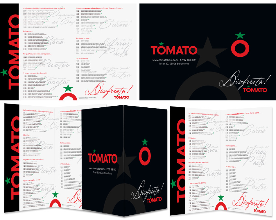 IDG GRUP WEB - Diseño Dipticos, Tripticos, Catálogos, Revistas, Carpetas, Dossiers - CARTA DIPTICA MENU RESTAURANTE - CLIENTE: TOMATO