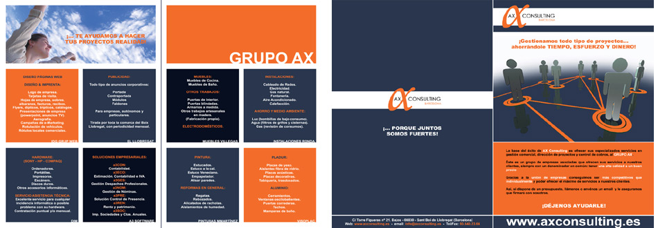 IDG GRUP WEB ::: Imagen Diseño & Gestión Web - Diseño Web - Diseño Imagen Corporativa: Logos, Dipticos, Triptcios, Flyers, Tarjetas, Documentos administrativos (hoja empresa, sobre, factura, albarán,...). Diseño e Imprenta en gran formato. ::: Diseño DÍPTICO AX CONSULTING