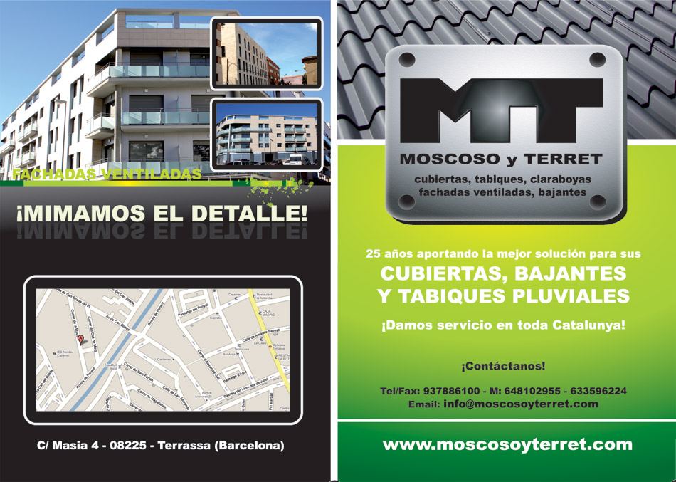 IDG GRUP WEB ::: Imagen Diseño & Gestión Web - Diseño Web - Diseño Imagen Corporativa: Logos, Dipticos, Triptcios, Flyers, Tarjetas, Documentos administrativos (hoja empresa, sobre, factura, albarán,...). Diseño e Imprenta en gran formato. ::: Diseño Díptico MOSCOSO Y TERRET