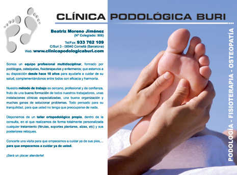 IDG GRUP WEB ::: Imagen Diseño & Gestión Web - Diseño Web - Diseño Imagen Corporativa: Logos, Dipticos, Triptcios, Flyers, Tarjetas, Documentos administrativos (hoja empresa, sobre, factura, albarán,...). Diseño e Imprenta en gran formato. ::: Diseño Díptico CLINICA PODOLOGICA BURI