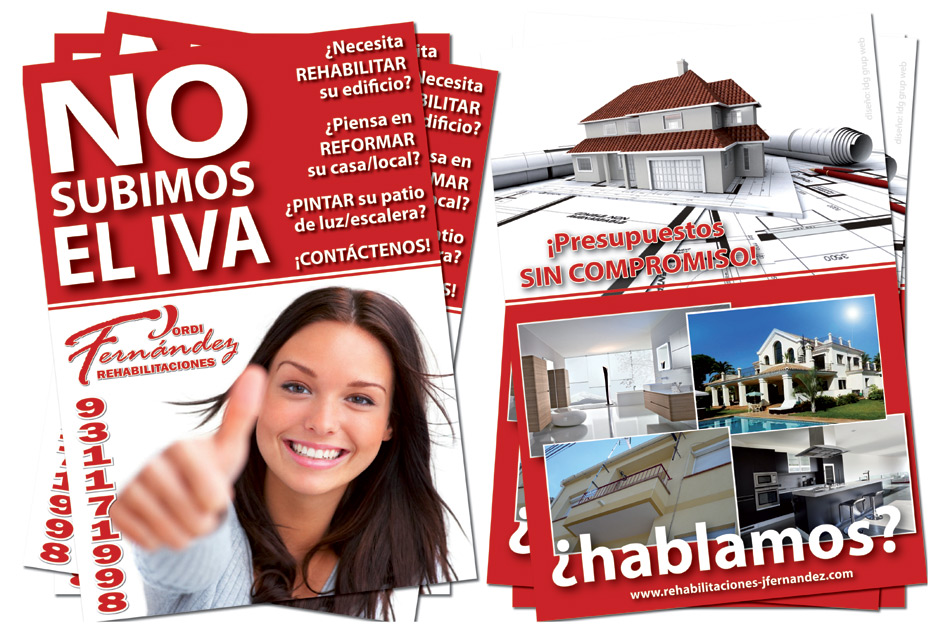 IDG GRUP WEB ::: Imagen Diseño & Gestión Web - Diseño Web - Diseño Imagen Corporativa: Logos, Dipticos, Triptcios, Flyers, Tarjetas, Documentos administrativos (hoja empresa, sobre, factura, albarán,...). Diseño e Imprenta en gran formato. ::: Diseño Flyer REHABILITACIONES J.FERNANDEZ