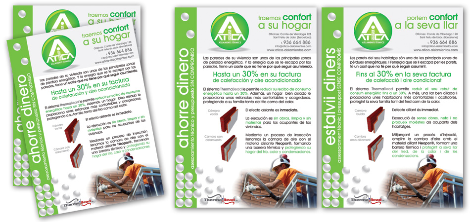 IDG GRUP WEB - Imagen Diseño & Gestión Web - Diseño Web - Diseño Imagen Corporativa: Logos, Dipticos, Triptcios, Flyers, Tarjetas, Documentos administrativos (hoja empresa, sobre, factura, albarán,...). Diseño e Imprenta en gran formato. ::: Diseño Flyer ATICA AISLAMIENTOS