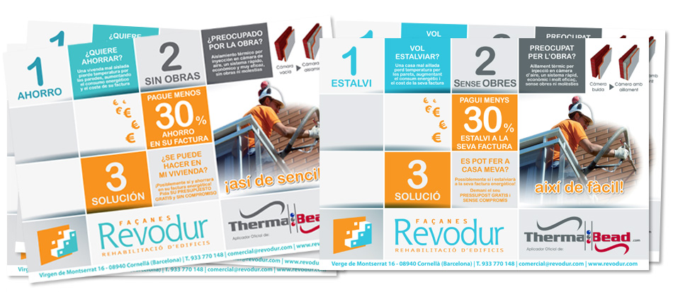 IDG GRUP WEB ::: Imagen Corporativa y Publicidad - Diseño Web - Diseño Imagen Corporativa: Logos, Dipticos, Triptcios, Flyers, Tarjetas, Documentos administrativos (hoja empresa, sobre, factura, albarán,...). Diseño e Imprenta en gran formato. ::: Diseño Flyers REVODUR