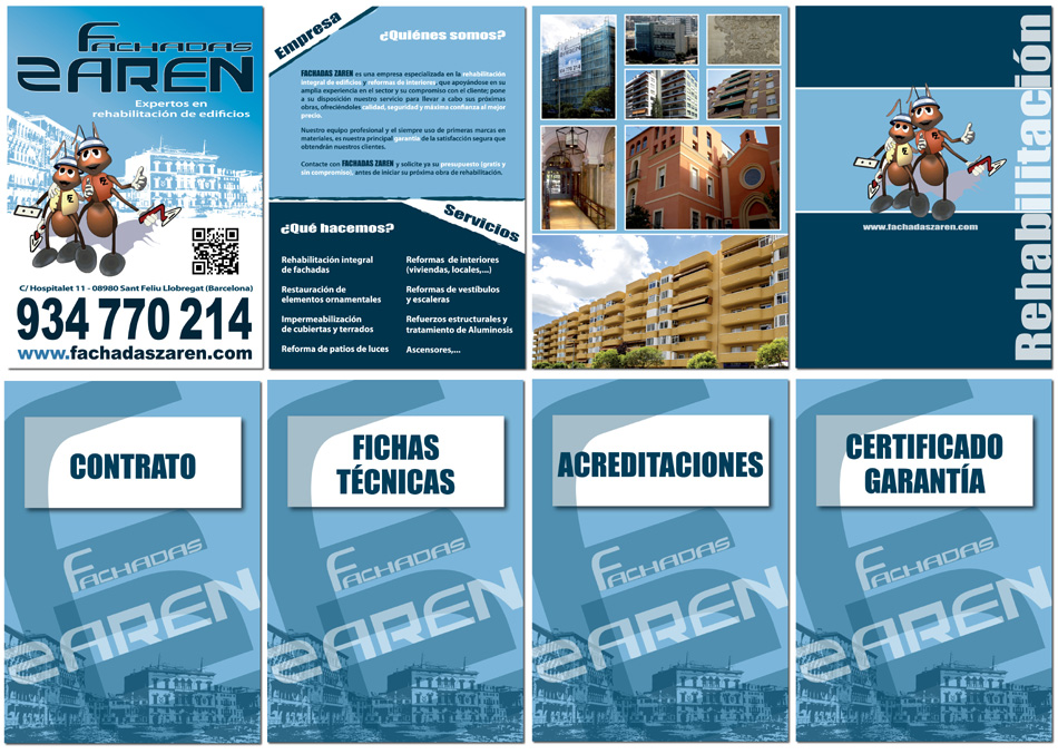 IDG GRUP WEB ::: Imagen Diseño & Gestión Web - Diseño Web - Diseño Imagen Corporativa: Logos, Dipticos, Triptcios, Flyers, Tarjetas, Documentos administrativos (hoja empresa, sobre, factura, albarán,...). Diseño e Imprenta en gran formato. ::: Diseño Díptico para Presentación de PRESUPUESTOS de FACHADAS ZAREN