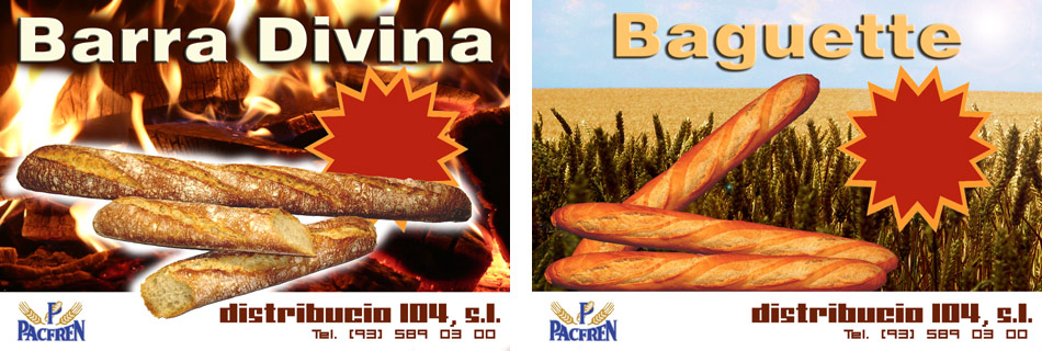 IDG GRUP WEB ::: Imagen Diseño & Gestión Web - Diseño Web - Diseño Imagen Corporativa: Logos, Dipticos, Triptcios, Flyers, Tarjetas, Documentos administrativos (hoja empresa, sobre, factura, albarán,...). Diseño e Imprenta en gran formato. ::: Diseño Posters Baguette y Divina x Distribucio 104 - PACFREN