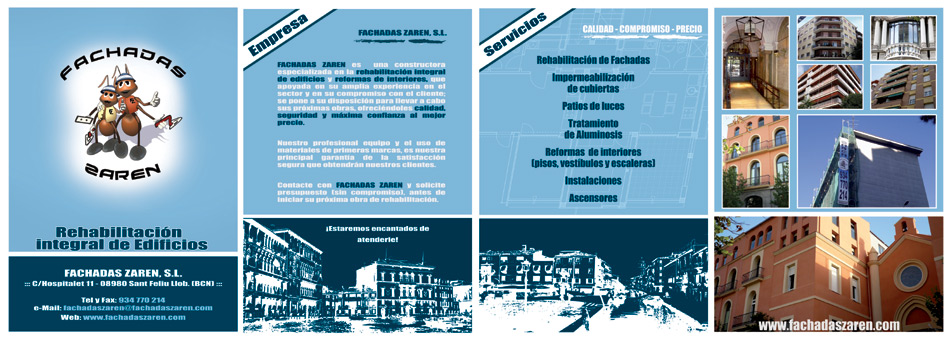IDG GRUP WEB ::: Imagen Diseño & Gestión Web - Diseño Web - Diseño Imagen Corporativa: Logos, Dipticos, Triptcios, Flyers, Tarjetas, Documentos administrativos (hoja empresa, sobre, factura, albarán,...). Diseño e Imprenta en gran formato. ::: Diseño Díptico para Presentación de PRESUPUESTOS de FACHADAS ZAREN