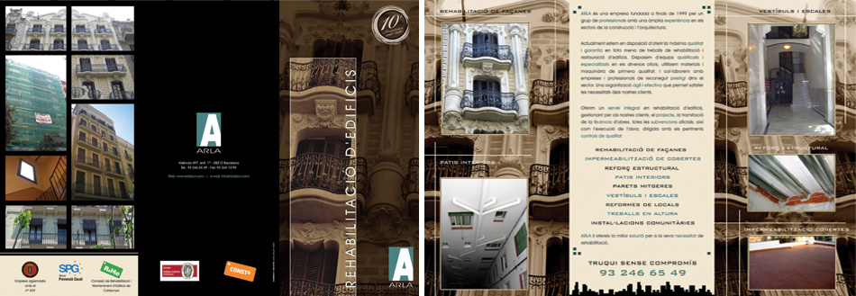 IDG GRUP WEB ::: Imagen Diseño & Gestión Web - Diseño Web - Diseño Imagen Corporativa: Logos, Dipticos, Triptcios, Flyers, Tarjetas, Documentos administrativos (hoja empresa, sobre, factura, albarán,...). Diseño e Imprenta en gran formato. ::: Diseño TRÍPTICO ARLA REHABILITACION EDIFICIOS