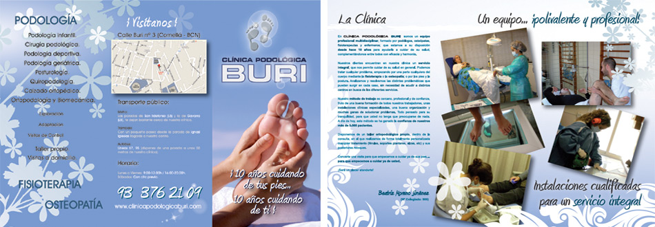 IDG GRUP WEB ::: Imagen Diseño & Gestión Web - Diseño Web - Diseño Imagen Corporativa: Logos, Dipticos, Triptcios, Flyers, Tarjetas, Documentos administrativos (hoja empresa, sobre, factura, albarán,...). Diseño e Imprenta en gran formato. ::: Diseño Tríptico CLINICA BURI