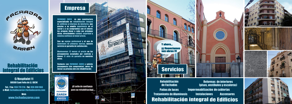 IDG GRUP WEB ::: Imagen Diseño & Gestión Web - Diseño Web - Diseño Imagen Corporativa: Logos, Dipticos, Triptcios, Flyers, Tarjetas, Documentos administrativos (hoja empresa, sobre, factura, albarán,...). Diseño e Imprenta en gran formato. ::: Diseño Tríptico FACHADAS ZAREN