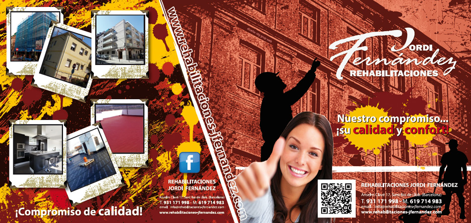 IDG GRUP WEB ::: Imagen Diseño & Gestión Web - Diseño Web - Diseño Imagen Corporativa: Logos, Dipticos, Triptcios, Flyers, Tarjetas, Documentos administrativos (hoja empresa, sobre, factura, albarán,...). Diseño e Imprenta en gran formato. ::: Diseño Tríptico J.FERNANDEZ REHABILITACIONES