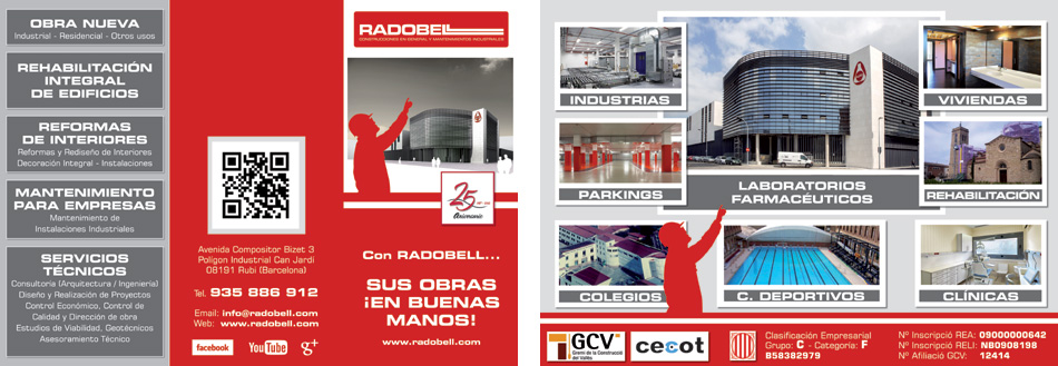 IDG GRUP WEB ::: Imagen Diseño & Gestión Web - Diseño Web - Diseño Imagen Corporativa: Logos, Dipticos, Triptcios, Flyers, Tarjetas, Documentos administrativos (hoja empresa, sobre, factura, albarán,...). Diseño e Imprenta en gran formato. ::: Diseño Tríptico RADOBELL CONSTRUCCIONS