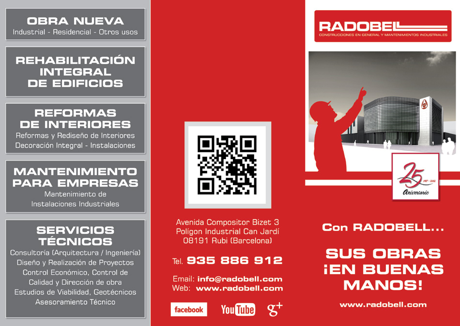 IDG GRUP WEB ::: Imagen Diseño & Gestión Web - Diseño Web - Diseño Imagen Corporativa: Logos, Dipticos, Triptcios, Flyers, Tarjetas, Documentos administrativos (hoja empresa, sobre, factura, albarán,...). Diseño e Imprenta en gran formato. ::: Diseño Tríptico RADOBELL CONSTRUCCIONS