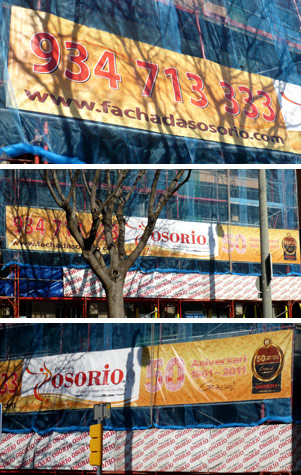 IDG GRUP WEB - IMAGEN CORPORATIVA Y PUBLICIDAD. ROTULACIÓN. Diseñamos LONAS, BANDEROLAS, PANCARTAS para las obras de empresas de construcción y rehabilitación de edificios. Frontlit, microperforadas con rejilla pvc, solvotex,... Cliente: FACHADAS OSORIO.