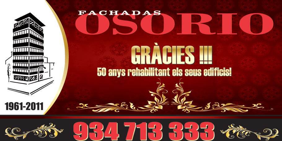 IDG GRUP WEB - IMAGEN CORPORATIVA Y PUBLICIDAD. ROTULACIÓN. Diseñamos LONAS, BANDEROLAS, PANCARTAS para las obras de empresas de construcción y rehabilitación de edificios. Frontlit, microperforadas con rejilla pvc, solvotex,... Cliente: FACHADAS OSORIO 50 ANIVERSARIO.