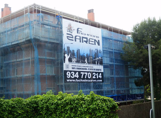 IDG GRUP WEB - IMAGEN CORPORATIVA Y PUBLICIDAD. ROTULACIÓN. Diseñamos LONAS, BANDEROLAS, PANCARTAS para las obras de empresas de construcción y rehabilitación de edificios. Frontlit, microperforadas con rejilla pvc, solvotex,... Lona GRAN FORMATO Cliente: FACHADAS ZAREN.