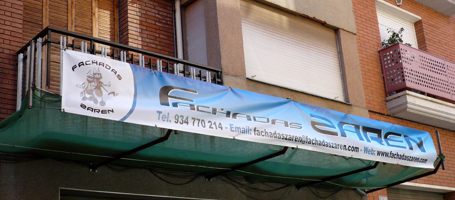 IDG GRUP WEB - IMAGEN CORPORATIVA Y PUBLICIDAD. ROTULACIÓN. Diseñamos LONAS, BANDEROLAS, PANCARTAS para las obras de empresas de construcción y rehabilitación de edificios. Frontlit, microperforadas con rejilla pvc, solvotex,... Cliente: FACHADAS ZAREN.