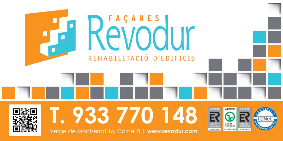 IDG GRUP WEB - IMAGEN CORPORATIVA Y PUBLICIDAD. ROTULACIÓN. Diseñamos LONAS, BANDEROLAS, PANCARTAS para las obras de empresas de construcción y rehabilitación de edificios. Frontlit, microperforadas con rejilla pvc, solvotex,... Lona GRAN FORMATO Cliente: REVODUR REHABILITACIONES.