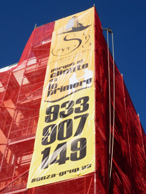 IDG GRUP WEB - IMAGEN CORPORATIVA Y PUBLICIDAD. ROTULACIÓN. Diseño y Rotulación de LONAS, BANDEROLAS, PANCARTAS para las obras de empresas de construcción y rehabilitación de edificios. Frontlit, microperforadas con rejilla pvc, solvotex,... Cliente: SENZA REHABILITACIÓN EDIFICIOS.