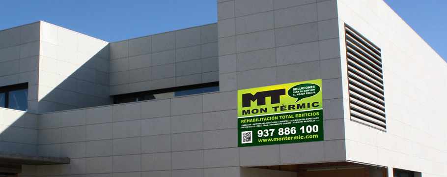 IDG GRUP WEB - IMAGEN CORPORATIVA Y PUBLICIDAD. ROTULACIÓN. Diseñamos LONAS, BANDEROLAS, PANCARTAS para las obras de empresas de construcción y rehabilitación de edificios. Frontlit, microperforadas con rejilla pvc, solvotex,... Cliente: NEWLINE REHABILITACIÓ.