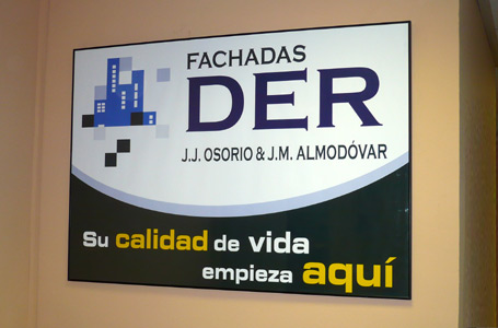 DISEÑO Y COLOCACIÓN DE ROTULOS COMERCIALES - LUMINOSOS O NO LUMINOSOS. RETROILUMINADOS. LEDS. LETRAS CORPÓREAS. METACRILATOS. VINILOS DE IMPRESIÓN. VINIOS DE CORTE. VINILOS MONOMÉRICOS. VINILOS POLIMÉRICOS. Cuadro vinilado sobre FOAM para Cliente: GRUP DER, Esplugues. Barcelona.