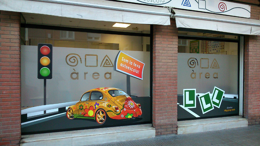 ROTULACIÓN COMERCIAL - DISEÑO Y COLOCACIÓN DE ROTULOS COMERCIALES - LUMINOSOS. METACRILATOS. VINILOS DE IMPRESIÓN. VINIOS DE CORTE. VINILOS MONOMÉRICOS. VINILOS POLIMÉRICOS. Cliente: Autoescuela AREA, Sant Feliu, BARCELONA.
