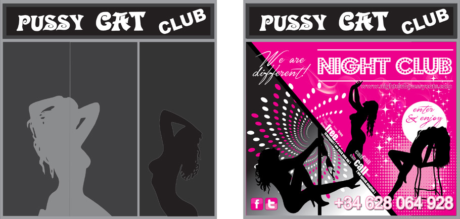 DISEÑO Y COLOCACIÓN DE ROTULOS COMERCIALES - LUMINOSOS. LETRAS CORPOREAS. METACRILATOS. VINILOS DE IMPRESIÓN. VINIOS DE CORTE. VINILOS MONOMÉRICOS. VINILOS POLIMÉRICOS. Cliente: PUSSY CAT - NIGHT CLUB.