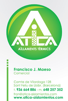 Tarjetas de visita IDG GRUP WEB (Barcelona. Cornellá. Rubi) ::: Diseño de imagen corporativa (tarjetas de visita) e Imprenta 4+4, 4+0 ó 4+1 en papel estucado brillo, mate, invercote,...Posibilidad de troquelados. ¡Aportamos originalidad, creatividad y diferenciación a sus tarjetas de visita). Máxima calidad a precios muy competitivos. Tarjetas de visita ATICA AISLAMIENTOS. Sant Feliu (BARCELONA).