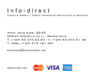 Tarjetas de visita IDG GRUP WEB (Barcelona. Cornellá. Rubi) ::: Diseño de imagen corporativa (tarjetas de visita) e Imprenta 4+4, 4+0 ó 4+1 en papel estucado brillo, mate, invercote,...Posibilidad de troquelados. ¡Aportamos originalidad, creatividad y diferenciación a sus tarjetas de visita). Máxima calidad a precios muy competitivos. Tarjetas de visita INFO DIRECT. Cornellá. (BARCELONA).