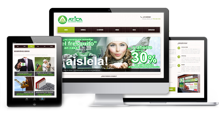 Diseño Web IDG GRUP WEB con CMS WORDPRESS & Responsive para ATICA AISLAMIENTOS, empresa de Aislamiento Térmico por Inyección en Cámara de Aire | Sistema ThermaBead.