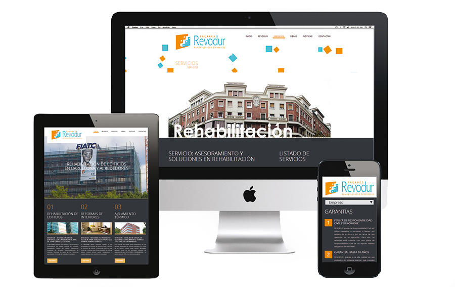 Diseño Web corporativa para empresa de Rehabilitación de Edificios y Reformas de interiores desarrollada con CMS WordPress para REVODUR FAÇANES
