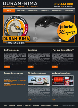 Diseño Web IDG GRUP WEB para DURAN-BIMA. Desatascos y Limpiezas de tuberías en Cubelles, Cunit, Vendrell, Sitges, Castelldefels,...