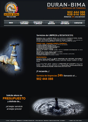 Diseño Web IDG GRUP WEB para DURAN-BIMA. Desatascos y Limpiezas de tuberías en Cubelles, Cunit, Vendrell, Sitges, Castelldefels,...