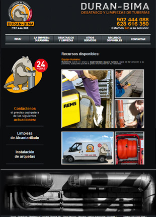 Diseño Web IDG GRUP WEB para DURAN-BIMA. Desatascos y Limpiezas de tuberías en Cubelles, Cunit, Vendrell, Sitges, Castelldefels,...