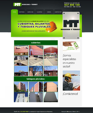 Diseño Web IDG GRUP WEB para MOSCOSO Y TERRET. Cubiertas, bajantes y tabiques pluviales. (Terrassa. Barcelona).