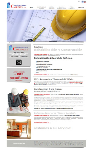 Diseño Web IDG GRUP WEB para CONSTRUCCIONES CAMUÑAS. Rehabilitación integral de Edificios. Decoración y Reformas de interiores. Construcción. Cornellá. (Barcelona).